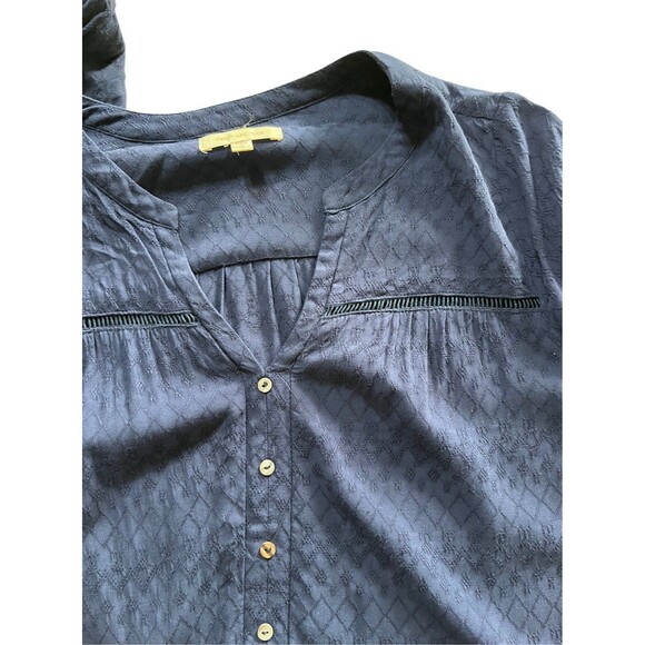 Skies Are Blue Navy Blue Peasant Top 3/4 Button Split Neck - Picture 6 of 9